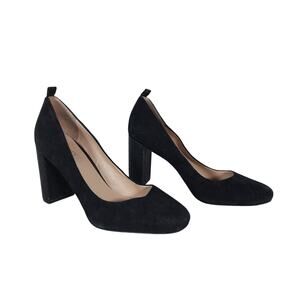 Franco Sarto Womens Simone Heels 6 Black Suede Leather Slip On Square Toe Pumps